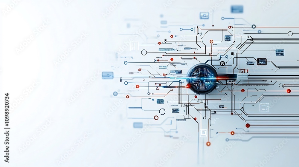 Poster futuristic digital showcasing a fiber optic telecommunication network with dynamic light beams conne