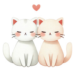 Obraz premium Sweet illustration of two cats sitting closely together, showcasing love.