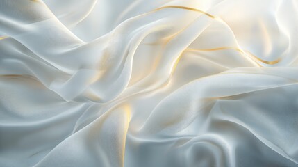 Fototapeta premium Silk fabric with delicate golden accents showcasing gentle folds and a soft texture, perfect for a luxurious backdrop or design element.