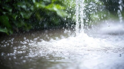 Naklejka premium Water Splash with Raindrops Falling on a Calm Surface in Nature