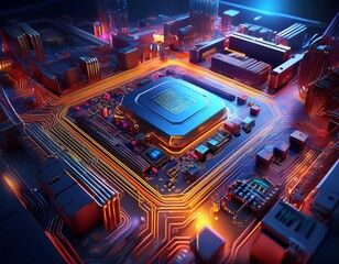 Motherboard with Processor Chips Future Background Digital