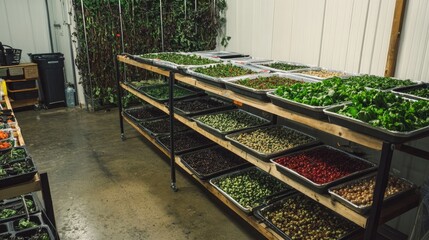 Obraz premium Fresh Harvest of Microgreens in a Sustainable Indoor Farm Space