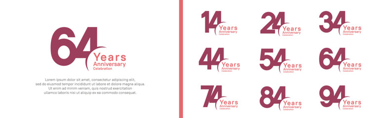 anniversary logotype set. vector design purple and pink color can be use for special moment