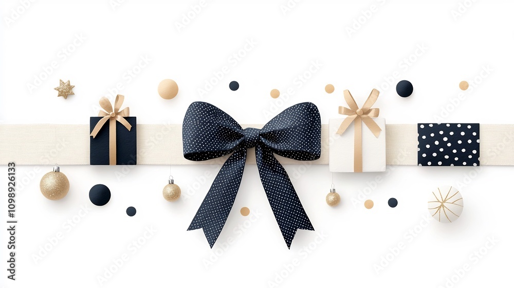 Poster elegant and modern geometric christmas bow in a minimalist watercolor style featuring a black and go