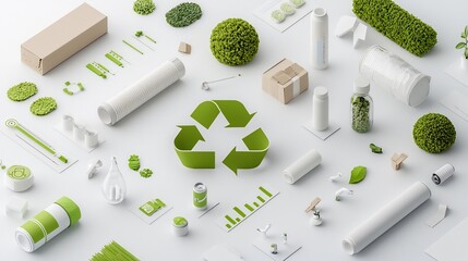 Comprehensive environmental impact analysis visualization with green 3D graphs icons and infographic elements  Showcasing sustainable solutions eco friendly technology