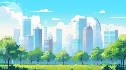 Obraz premium A cartoon illustration of a park with tall buildings in the background.