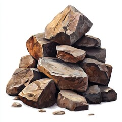 Stack of Natural Rocks Isolated on White Background for Geology and Nature Concepts in Stock Photography