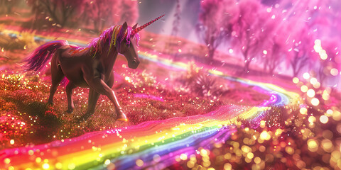 Rainbow Unicorn Paradise: A magical land filled with colorful unicorns, rainbows, and sparkling trails, where imagination runs wild.