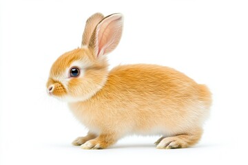 Obraz premium the beside view baby Flemish Gian rabbit standing, left side view, low angle, white copy space on right, Isolated on White Background