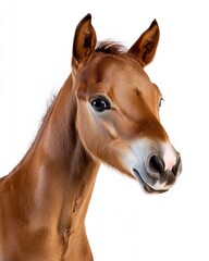 Obraz premium Mystic portrait of Thoroughbred foal, copy space on right side, Headshot, Close-up View, isolated on white background