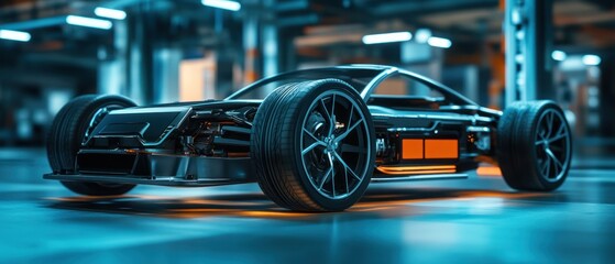 Fototapeta premium A futuristic car with orange lights on the front