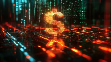 Fototapeta premium A dollar sign is lit up in a neon light