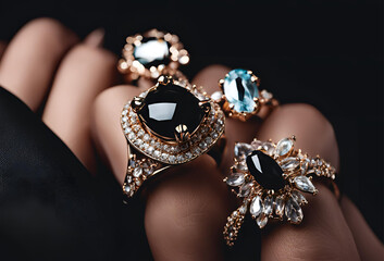 Jewelry diamond rings and necklaces show in luxury retail store window display