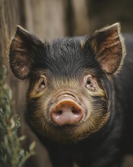 Mystic portrait of Tamworth Piglet, copy space on right side, Headshot, Close-up View, isolated on white background