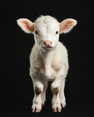 Obraz premium the baby Berkshire front view, white copy space on right, Isolated on black Background