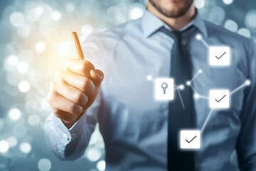 Businessman Planning Strategy: Vision, Innovation, and Growth.  Unlocking Success Through Strategic Planning and Goal Achievement.