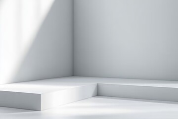 Fototapeta premium Minimalist White Room Corner Empty Indoor Design Modern Space Clean Background Light Architecture