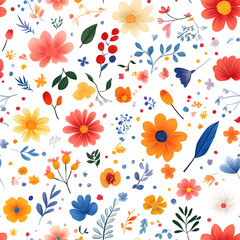 Floral flowers and beautiful colorful leaves wallpaper seamless pattern for interior decoration or background.