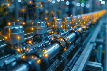 modern production line with metal parts and mechanisms. 