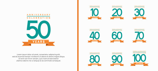 anniversary logo set. vector design with green color and orange ribbon can be use for celebration