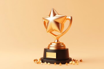 Gold Trophy Success Award Star Rating Achievement Symbol for Best Feedback Review Winner and Premium Quality Ranking