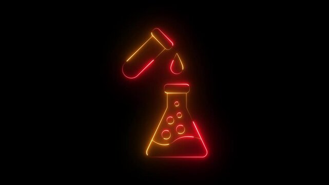 Neon, Glowing, Colorful test tube icon animation. Test tube and flask chemical laboratory test icon motion graphics. Chemistry lab experiment 4k video footage.