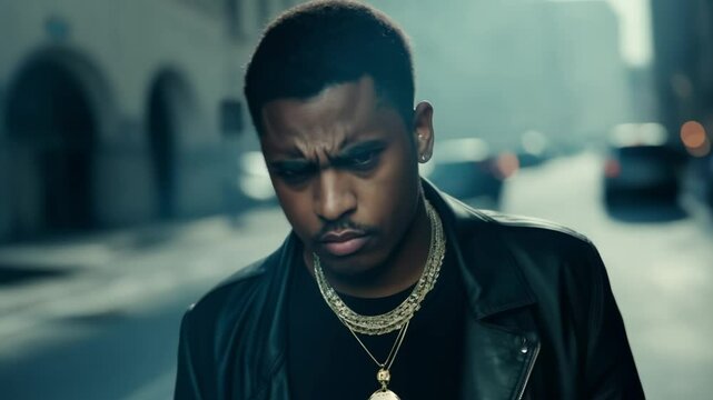 Drug dealer looking around on city street