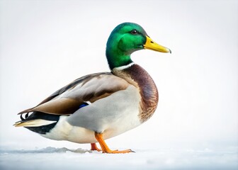 Obraz premium Minimalist Mallard Duck Isolated on White Background for Nature Lovers and Birdwatchers - A Clean, Elegant Composition Showcasing the Beauty of Wildlife in Simple Form