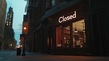 Obraz premium Closed boutique storefront with elegant window display, symbolizing the end of a day and the anticipation of a new beginning 