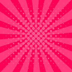 Retro Pink Halftone Sunburst ,Sunbeam Pop art Background 
