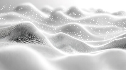 Dynamic wave pattern with white particles and glitter dust creating a futuristic digital