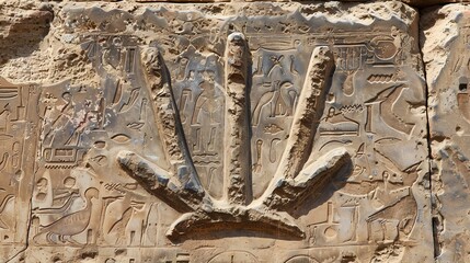 An ancient Egyptian hieroglyphic carving of a symbol, likely a religious or symbolic representation.