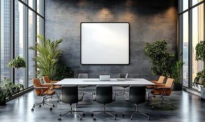 Fototapeta premium Clean meeting room with poster mock-up design,