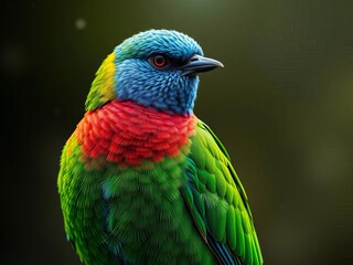 A colorful bird perched on a tree branch with a galaxy background