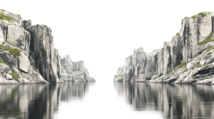 Calm waters reflect steep cliffs in a serene fjord landscape