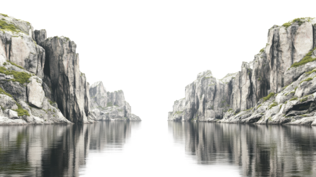 Calm waters reflect steep cliffs in a serene fjord landscape