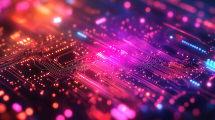 Obraz premium Futuristic technology background with an abstract circuit board and digital processing elements