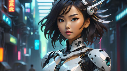 asian woman in AI robotic outfit