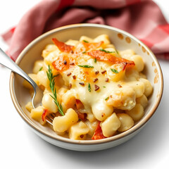 French traditional potato gratin tartiflette of Savoie isolated on the white background
