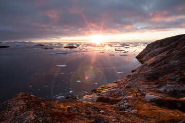 Beautiful Greenland icebergs in the Arctic in autumn