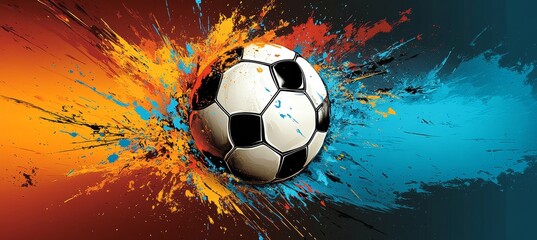 Fototapeta premium Soccer Ball in Motion with Colorful Paint Explosion