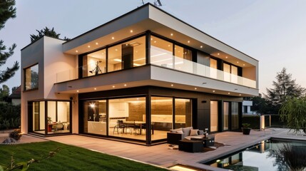 Fototapeta premium Minimalist house with clean lines and neutral colors, highlighting modern simplicity