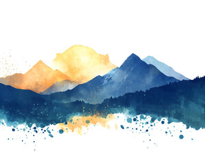 Obraz premium Silhouettes and Compositions blending geometric, Colorful Mountain Range Silhouette with Blended Artwork