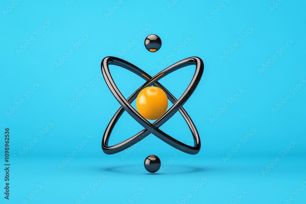 Aufkleber A minimalist representation of an atom, with simple orbits and a glowing central nucleus on a plain background