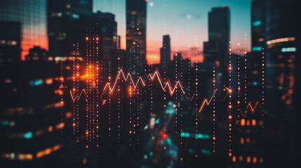 Obraz premium Smart digital Innovation city with connection network reciprocity over the sunset cityscape. of future wireless digital city and social media networking systems that connects people with in city