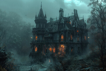 Fototapeta premium Halloween haunted house design,. 