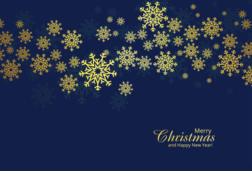 Christmas golden snowflakes card blue background