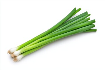 Fresh Scallions Sprigs in Vibrant Green Color on White Background