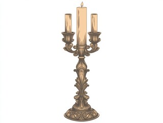 Vintage Hand-Drawn Candlestick Sketch with Intricate Designs and Polished Finish on White Background for Warmth and Ambiance