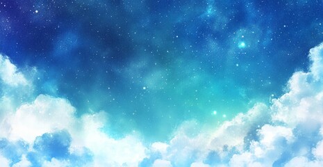 Fototapeta premium Sparkling Night Sky and Cloudy Dawn with Beautiful Gradation of Blue and White